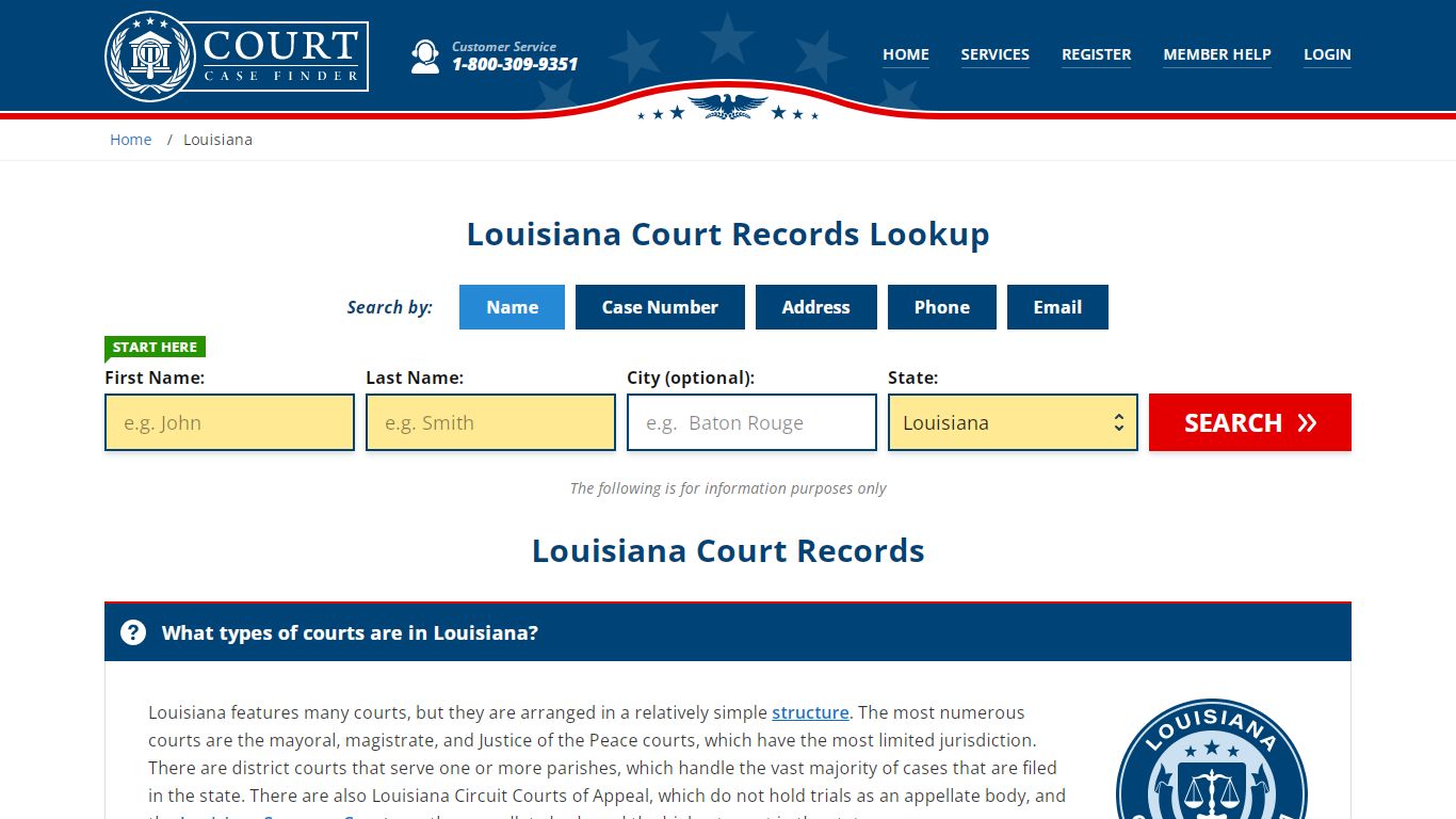 Louisiana Court Records Lookup - LA Court Case Search - CourtCaseFinder.com